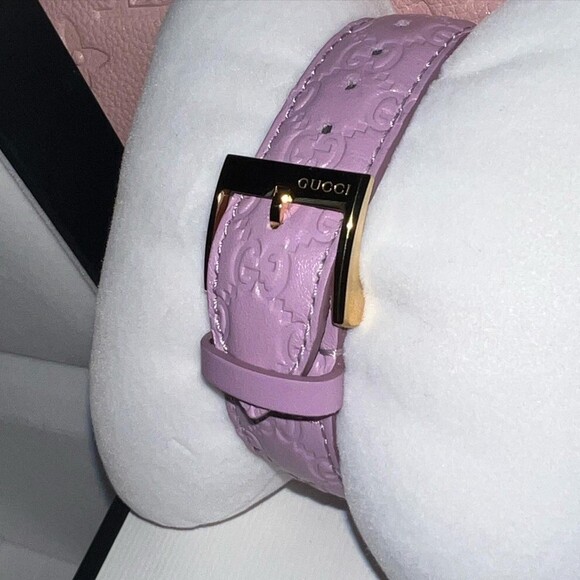 Gucci watch lilac pink purple magenta leather gg monogram gold logo strap